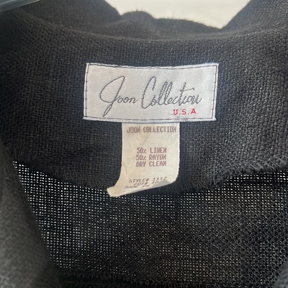 VTG 90s Joon Collection black  linen blend jacket size Large lagen look casual - Picture 2 of 13